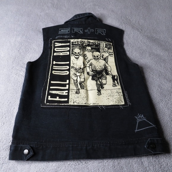 Fall Out Boy Other - Fall Out Boy Black Denim Band Vest Skeleton Boys Back Patch Mens Small FOB Rock